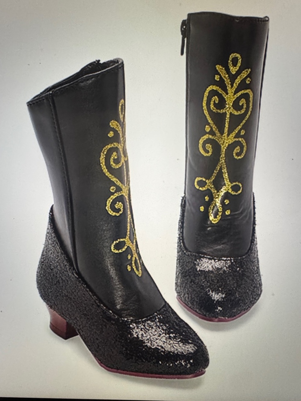Disney Collection Frozen Anna Custom Boots, Black Glitter and Gold  size 2/3